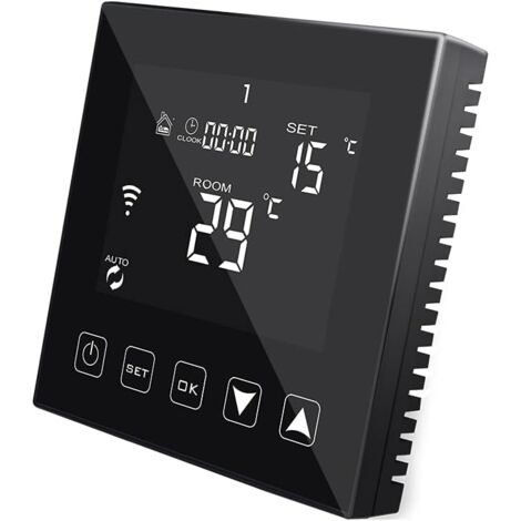 Black WiFi Smart Thermostat for Underfloor Water Heating 3A Compatible with Alexa Echo/Google Assistant/Tuya, Wired Programmable Connected Room Thermostat for Hot Water