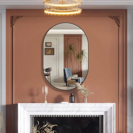 Oval Mirror, 40 x 60 cm Oval Bathroom Mirror, Metal Frame, Unique Wall Mirror, Black Vanity Mirror for Living Room, Bathroom, Bedroom, Entryway