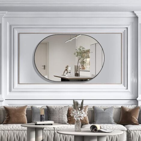Oval Mirror, 40 x 60 cm Oval Bathroom Mirror, Metal Frame, Unique Wall Mirror, Black Vanity Mirror for Living Room, Bathroom, Bedroom, Entryway