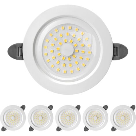 LED Recessed Spotlight, IP44 Indoor LED Spotlight, 28mm Extra Flat Recessed Spotlight, 9W 900lumen Equivalent to 90W Incandescent, Warm White 3000K, for Bathroom, Living Room, Kitchen, Set of 6 (1/5)