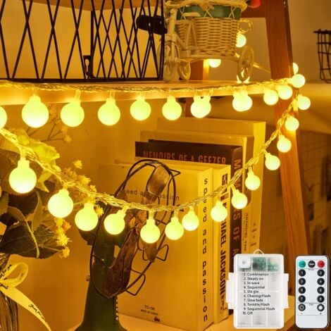 Outdoor/Indoor String Lights, 6M 40 LED Waterproof, Battery Operated, 8 Modes with Remote Control Timer, for Garden, Wedding, Party, Christmas Decoration, Halloween (Warm White)