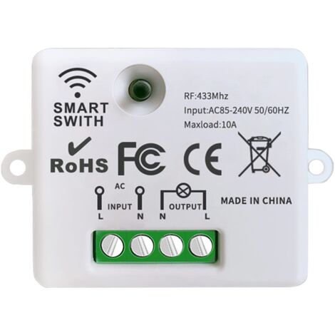 Wireless Light Switch, 10A Relay Receiver Controller, Easy Installation, for Lighting up to 1500W