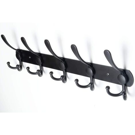 Wall Mounted Coat Rack, Wall Hooks - Heavy Duty Stainless Steel, 5 Hooks, Coat Rack for Coats, Hats, Towels, Entryway, Bathroom（Black) (1/5)