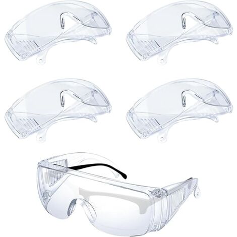 5 Pcs Protective Work Glasses Transparent Lenses Chemistry Protection Goggles Safe Wear Anti-fog and Anti-scratch Protective Overglasses for Laboratory Horticulture Industry (1/5)