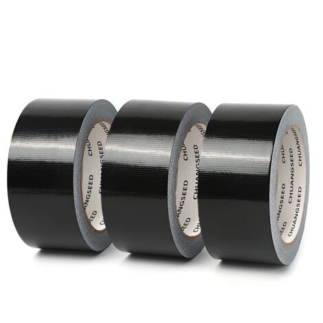 Pack of 3 black fabric adhesive tapes 220 microns x 50 mm x 20 m, black gaffer, American sealing repair tape, heavy duty duct tape, wide resistant black tape (1/5)