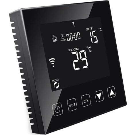WiFi Smart Thermostat for Electric Underfloor Heating with Alexa Google Assistant Compatible Sensor, Programmable Connected Thermostat for Electric Underfloor Heating 16A Black