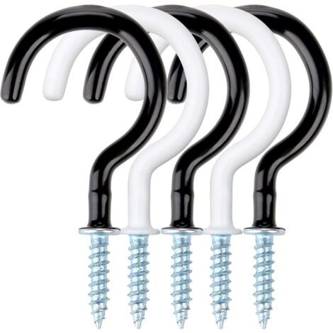 Screw-in Hook, 7.4cm/2.9inch Screw-in Vinyl Coated Ceiling Hanger for Indoor and Outdoor Use - White and Black 24pcs