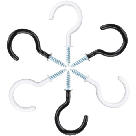 Screw-in Hook, 7.4cm/2.9inch Screw-in Vinyl Coated Ceiling Hanger for Indoor and Outdoor Use - White and Black 24pcs