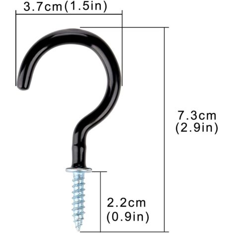 Screw-in Hook, 7.4cm/2.9inch Screw-in Vinyl Coated Ceiling Hanger for Indoor and Outdoor Use - White and Black 24pcs