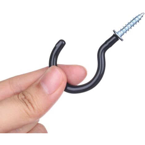 Screw-in Hook, 7.4cm/2.9inch Screw-in Vinyl Coated Ceiling Hanger for Indoor and Outdoor Use - White and Black 24pcs