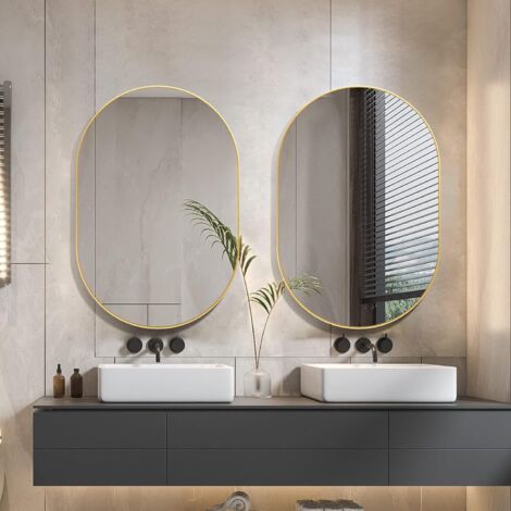 Oval Mirror, 40 x 60 cm Oval Bathroom Mirror, Unique Wall Mirror, Gold Vanity Mirror for Living Room, Bathroom, Bedroom, Entryway