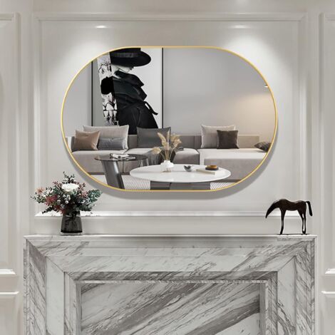 Oval Mirror, 40 x 60 cm Oval Bathroom Mirror, Unique Wall Mirror, Gold Vanity Mirror for Living Room, Bathroom, Bedroom, Entryway