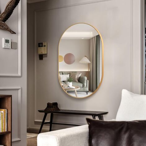 Oval Mirror, 40 x 60 cm Oval Bathroom Mirror, Unique Wall Mirror, Gold Vanity Mirror for Living Room, Bathroom, Bedroom, Entryway