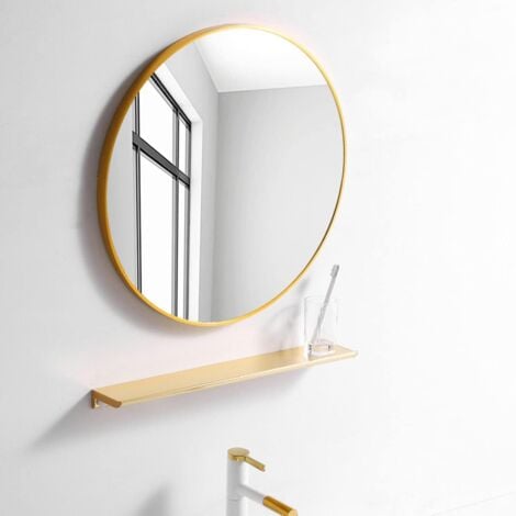 Round bathroom mirror without lighting 60 cm with matt gold metal frame Decorative round mirror with gold edge 60 x 60 cm