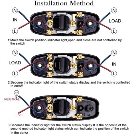 2 Pcs Black Inline Lamp Switch 250V 10A Intermediate Switch with Led ...