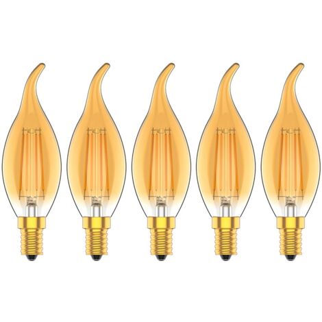 Pack of 5 Dimmable 4W Vintage Filament Bulb E14 LED Warm White 2700K 30W Incandescent Bulbs Equivalent 300LM AC 220V