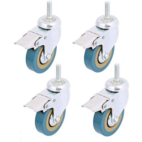 thumbnail image 2 of 4 Pack Locking Threaded Stem Caster Wheels - 3 Inch PU Wheels With Brakes For Furniture 2 of 13
