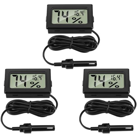Digital Thermometer Hygrometer with External Probe Temperature Gauge Humidity Meter for Reptile Incubator Poultry Reptile Living Room Office (3 Pcs)