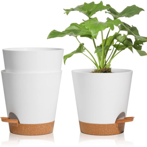 3 Pcs Flower Pots, White 16.5cm Self Watering Planter, Indoor Plant Pot Watering System
