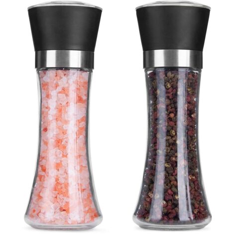 Salt and Pepper Mill, Spice Grinders in Glass Bottles, Adjustable Ceramic Grinder