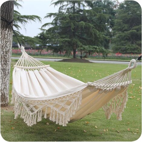 Garden Hammock, Bohemian Macrame Knitted Hammock for 2 People, Anti-Roll Portable Hammocks Suitable