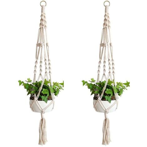 2 Pieces Macrame Plant Hanger, Cotton Rope Flower Hanging Basket Macrame Plant Hanger for Wall Flower Pots