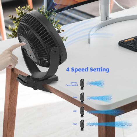 8 inch USB Mini Clip Fan with 10000mAh Battery, Portable Small Desk Fan, 4 Speeds, 360° Dual Rotation
