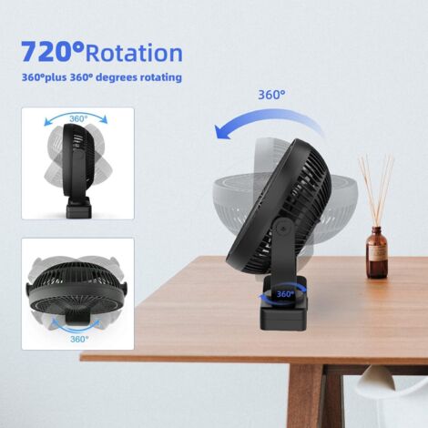 8 inch USB Mini Clip Fan with 10000mAh Battery, Portable Small Desk Fan, 4 Speeds, 360° Dual Rotation
