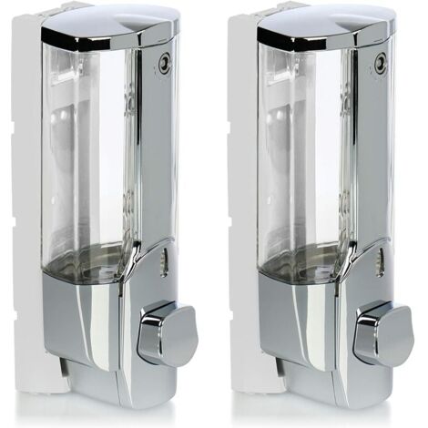 2X Wall Mount Soap Dispenser - Wall Mounted Soap Dispenser, Refillable - Soap Dispenser for Shower Gel and Shampoo (Chrome)