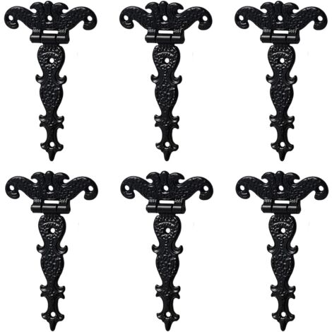Antique Zinc Alloy Hinges - Retro Carved Decorative Hinges - T-Shaped Hinges for Doors, Cupboards, Jewelry Boxes - Black 6pcs (1/5)
