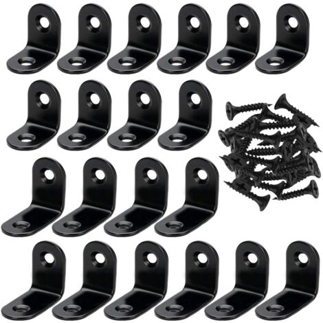 20Pcs L Shaped Corner Braces with 40Pcs Screws, Stainless Steel Wood Corner Brackets Black