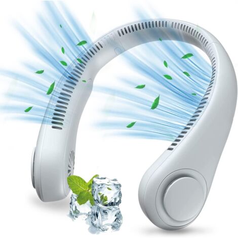 Portable Neck Fan, USB Neck Fan with 1200mAh Battery, Bladeless Hands-Free Fan, 3 Speeds, 360° Adjustable Quiet Fan for Office, Home, Travel (White)