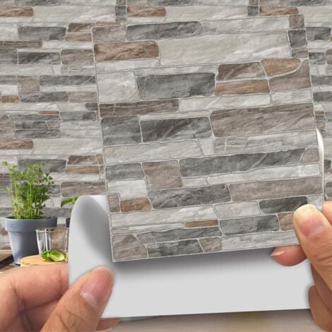 Decorative Tile Stickers for Bathroom and Kitchen Tile Stickers, 20 Pieces Imitation Leather 3D Brick Style Imitation Stone Waterproof Self-Adhesive Decoration (LA019, 20cm)