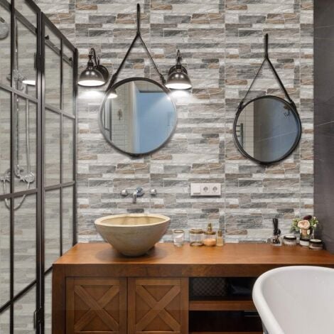Decorative Tile Stickers for Bathroom and Kitchen Tile Stickers, 20 Pieces Imitation Leather 3D Brick Style Imitation Stone Waterproof Self-Adhesive Decoration (LA019, 20cm)