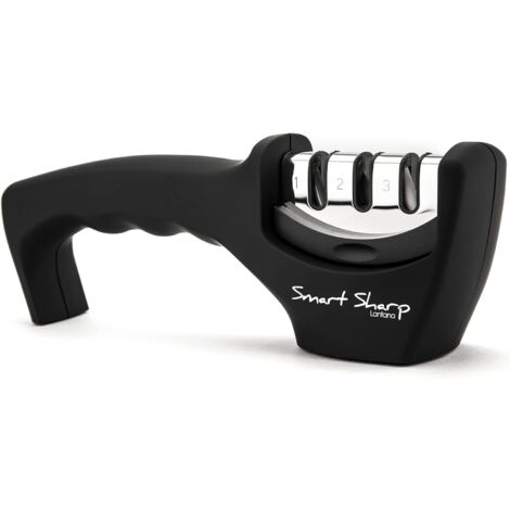 Smart Sharp 3-phase sharpener - for kitchen knives - professional result/ergonomic design - ceramic stone/tungsten carbide/diamond - black/chrome finish