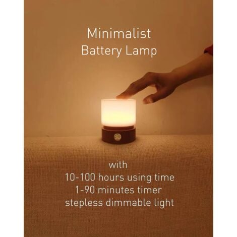 Night Light with Timer, Small LED Bedroom Lamp, Bedside Table Lamp, Night Light for Kids, Baby Nursing, Wood Grain, Dimmable, Battery Operated, Warm Mood Light Color