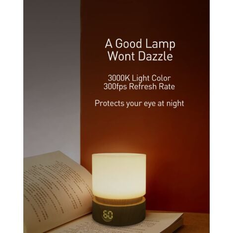 Night Light with Timer, Small LED Bedroom Lamp, Bedside Table Lamp, Night Light for Kids, Baby Nursing, Wood Grain, Dimmable, Battery Operated, Warm Mood Light Color