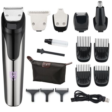 Trimmer and shaver set, Metal, 5 in 1, USB, Black