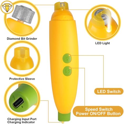 Electric Dog Cat Nail File with LED Lights, Super Quiet Pet Nail Grinder Powerful 2 Speed Electric Nail Clippers for Dogs and Cats