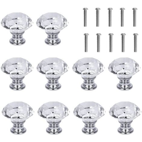 Set of 10 display cabinet handles, diamond, 3 cm, white (1/5)