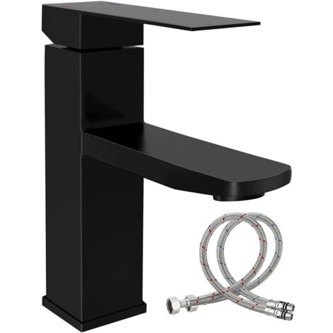 Bathroom sink, stainless steel, ceramic cartridge, single-handle, fittings included, black (1/5)