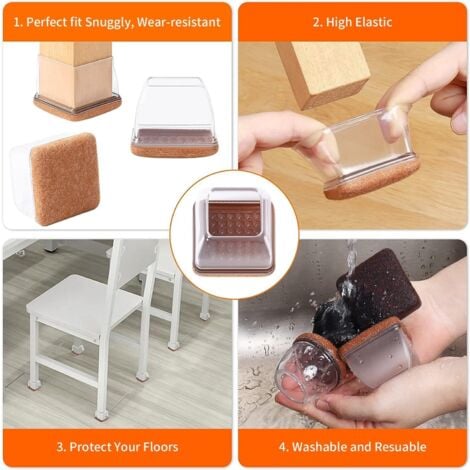 16 Pack Clear Silicone Square Feet Pads Floor Protectors with Felt, No Scratches or Noise
