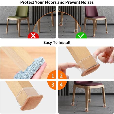 16 Pack Clear Silicone Square Feet Pads Floor Protectors with Felt, No Scratches or Noise