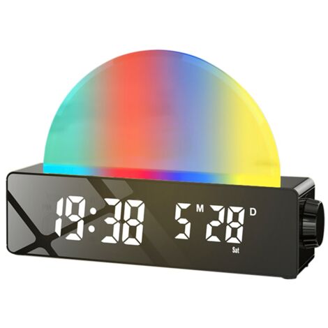 LED Digital Clock with Sunrise Simulation, with FM Radio and Adjustable Light, Digital Display, Temperature, Alarm, for Kids and Adults Bedroom, Black