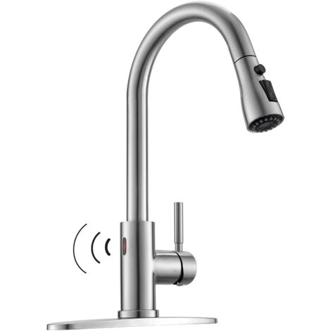 Touchless Kitchen Faucet with Pull Down Sprayer - Single Handle Kitchen Faucets with Smart Motion Sensor, Brushed Nickel Stainless Steel Sink Faucet