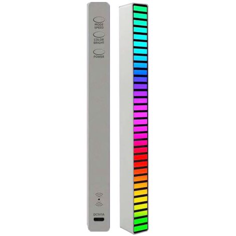 Voice-activated RGB car LED lights, colorful rhythm light, music atmosphere light with 32-bit music level display, silver