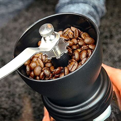 Manual Coffee Grinder Double Bearings Portable Ceramic Glass Stainless Steel PP Silicone Material Black