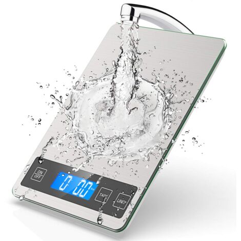 Kitchen scale, 10 kg stainless steel and tempered glass, with large weighing surface, 1 g accuracy, food scale