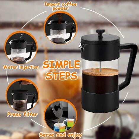 French Press Coffee Maker, 304 Stainless Steel Coffee Press 4 Level Filtration System Heat Resistant Thickened Borosilicate Glass Easy Clean Bpa Free