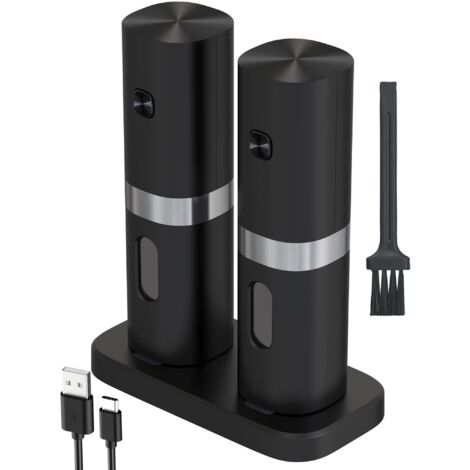 Electric Salt and Pepper Grinder Sets, Rechargeable Pepper Mill (Black-Rechargeable) (1/5)
